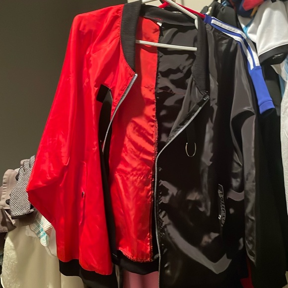SPLIT BLACK/RED POLYESTER JACKET - Picture 1 of 3